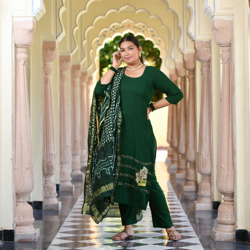 Forest Green Handwork Pure Georgette Kurta