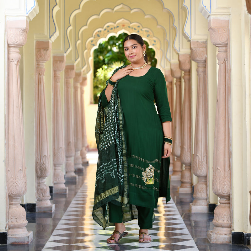 Forest Green Handwork Pure Georgette Kurta