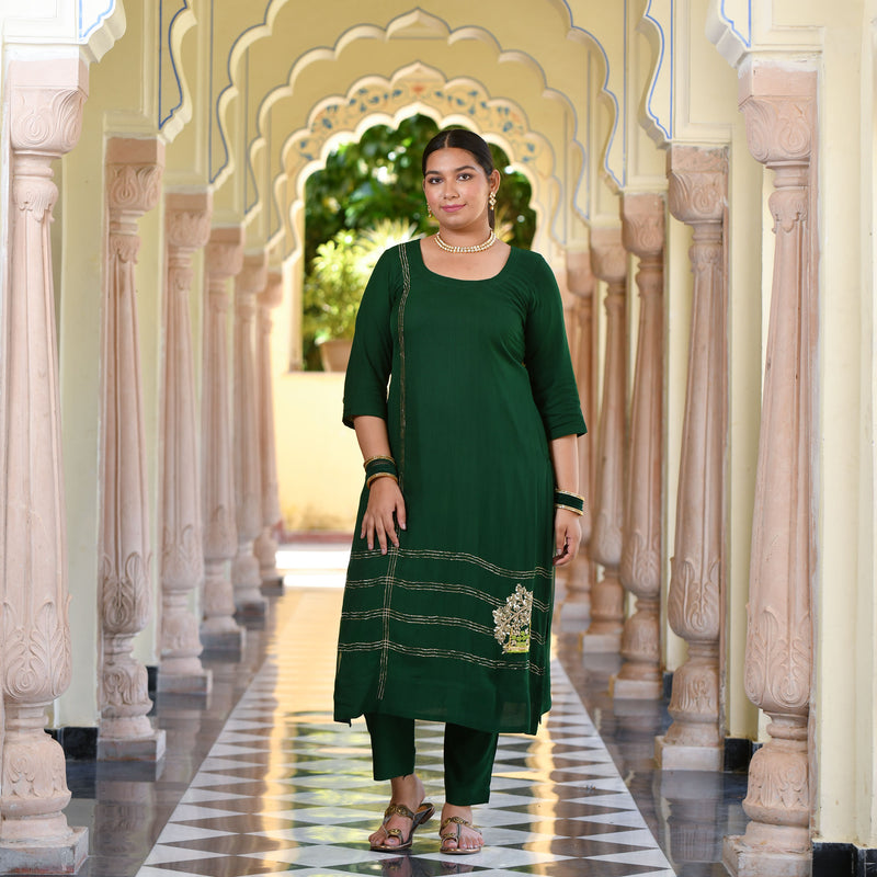 Forest Green Handwork Pure Georgette Kurta