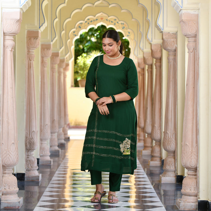 Forest Green Handwork Pure Georgette Kurta