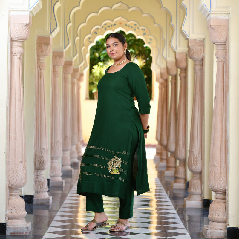 Forest Green Handwork Pure Georgette Kurta