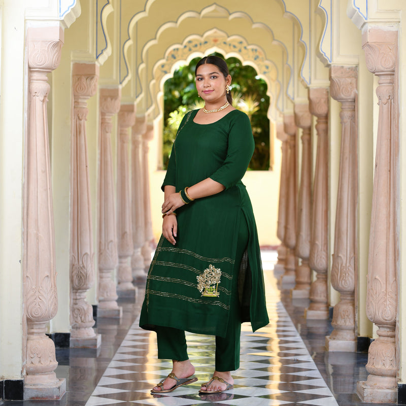 Forest Green Handwork Pure Georgette Kurta