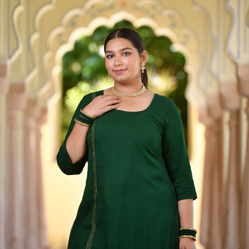 Forest Green Handwork Pure Georgette Kurta