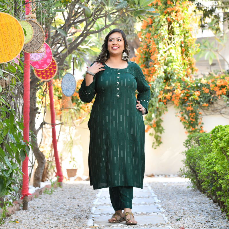 Emerald Elegance Rayon Kurta With Pant
