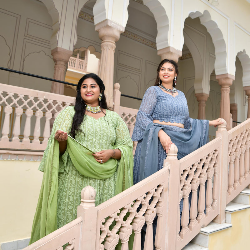 Moon Mist Chikankari Lehenga Set