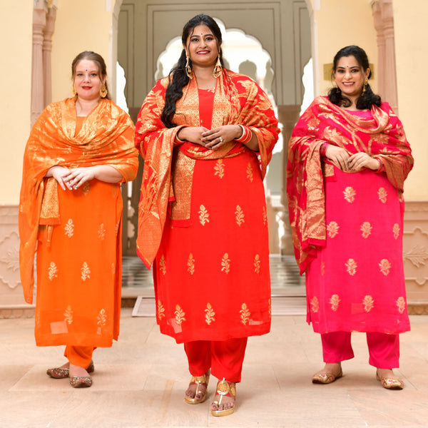 Rose Pink Banarasi Pure Georgette Suit Set