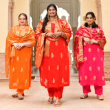 Tangerine Banarasi Pure Georgette Suit Set