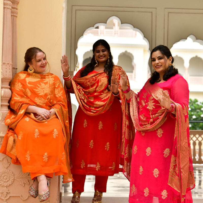 Crimson Red Banarasi Pure Georgette Suit Set