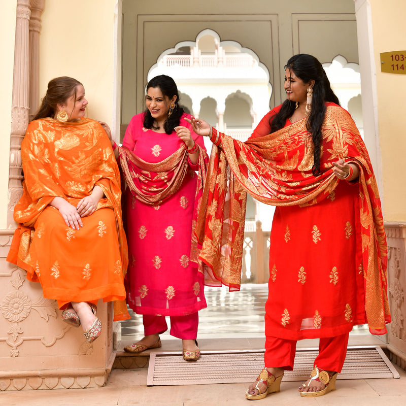 Crimson Red Banarasi Pure Georgette Suit Set