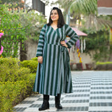 Casal Green Vertical Stripe Woollen Wrap Dress