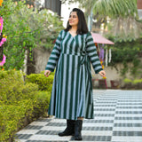 Casal Green Vertical Stripe Woollen Wrap Dress