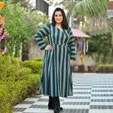 Casal Green Vertical Stripe Woollen Wrap Dress
