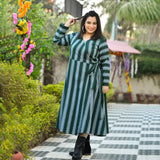 Casal Green Vertical Stripe Woollen Wrap Dress