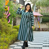 Casal Green Vertical Stripe Woollen Wrap Dress
