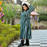 Casal Green Vertical Stripe Woollen Wrap Dress