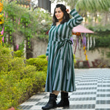 Casal Green Vertical Stripe Woollen Wrap Dress