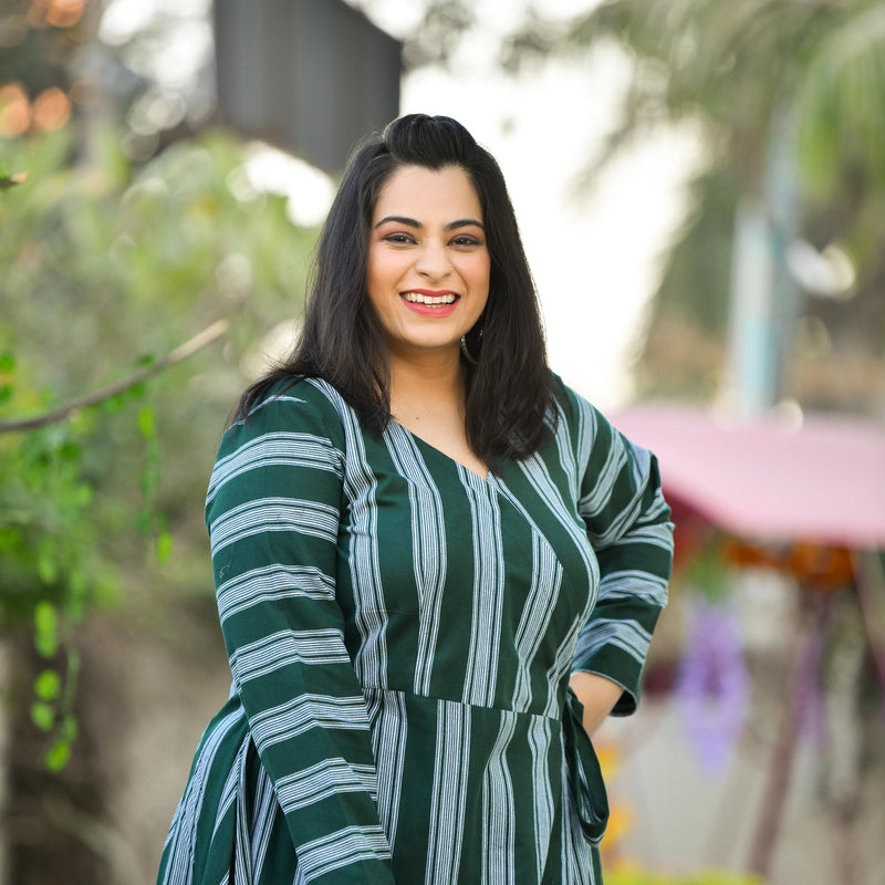 Casal Green Vertical Stripe Woollen Wrap Dress