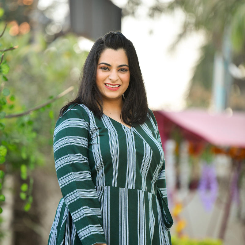 Casal Green Vertical Stripe Woollen Wrap Dress