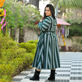 Casal Green Vertical Stripe Woollen Wrap Dress