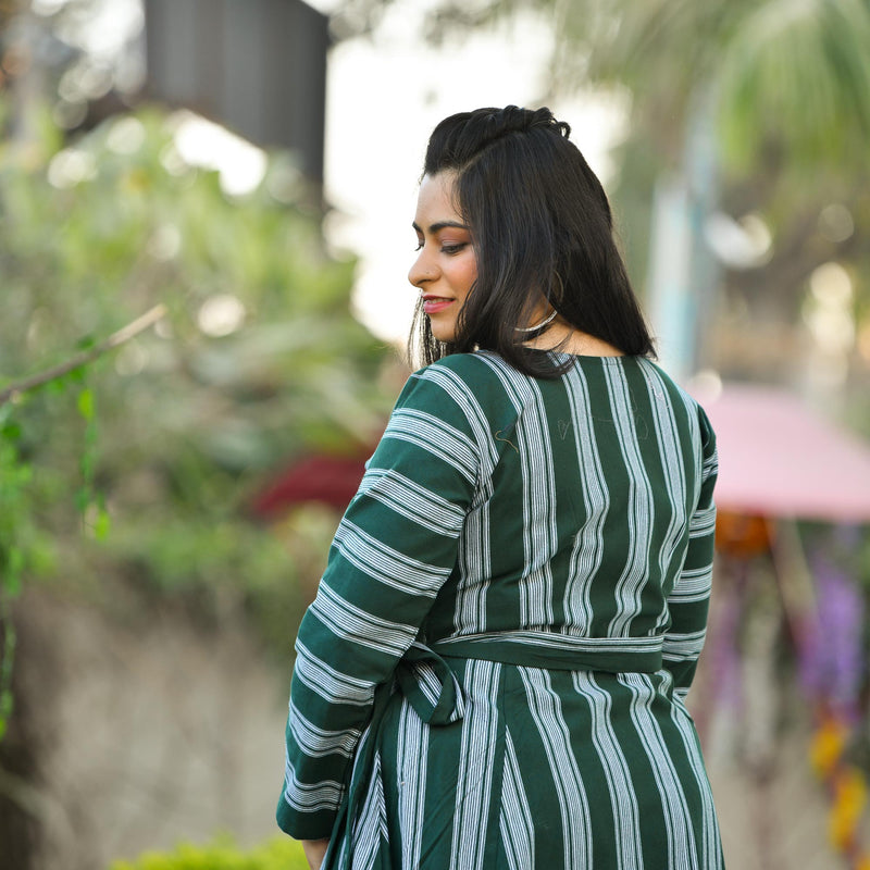 Casal Green Vertical Stripe Woollen Wrap Dress