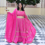 Cerise Pink Mirror Work Lehenga Set