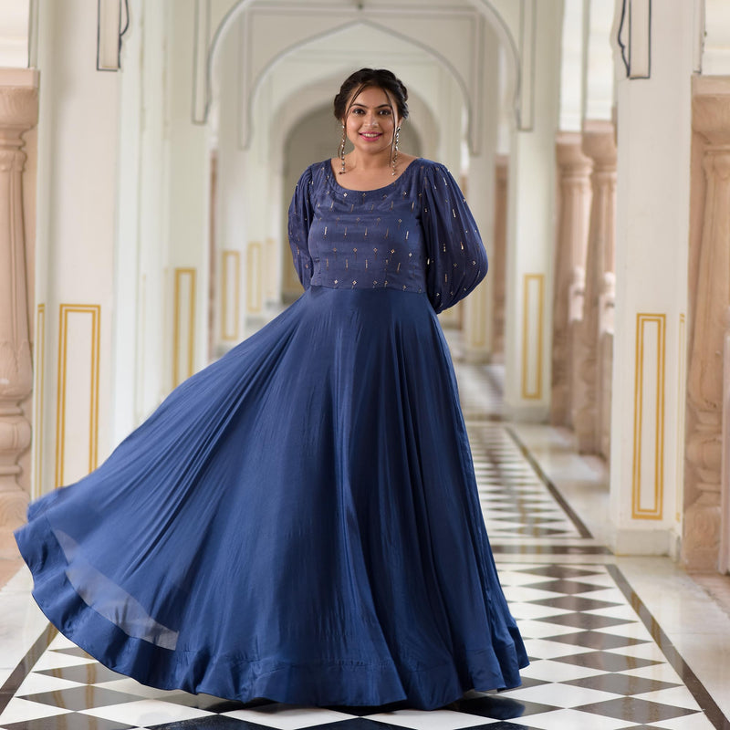 Chambray Blue Chinon Cocktail Dress