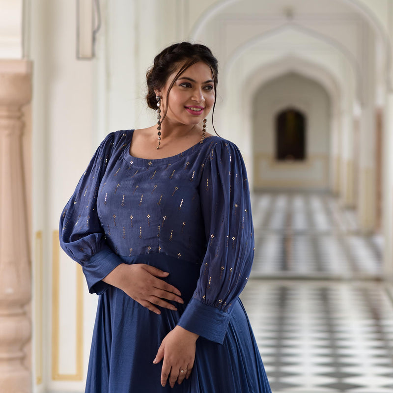 Chambray Blue Chinon Cocktail Dress