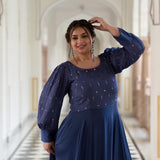 Chambray Blue Chinon Cocktail Dress