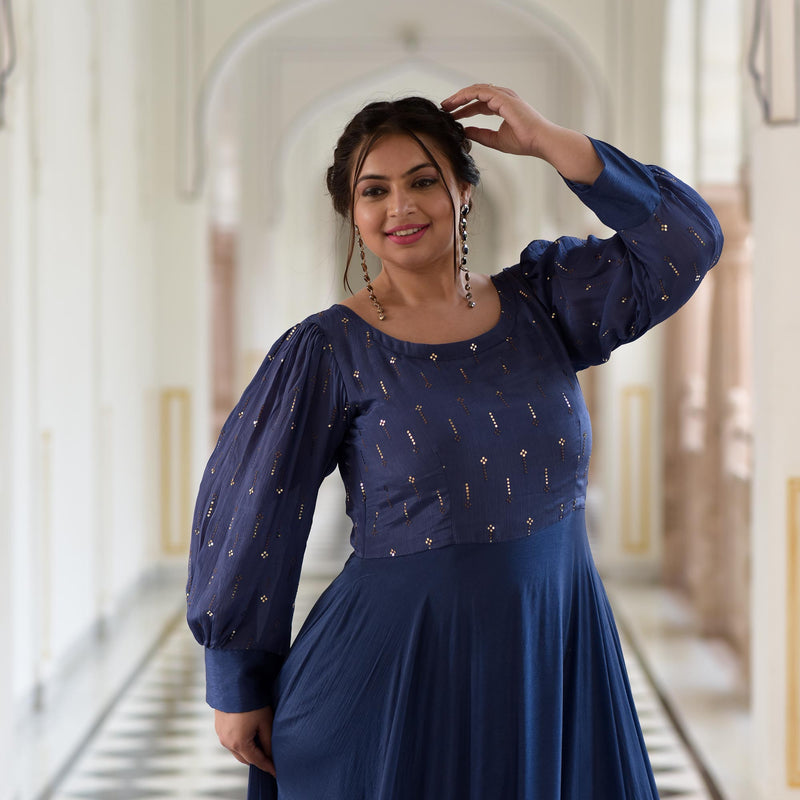 Chambray Blue Chinon Cocktail Dress