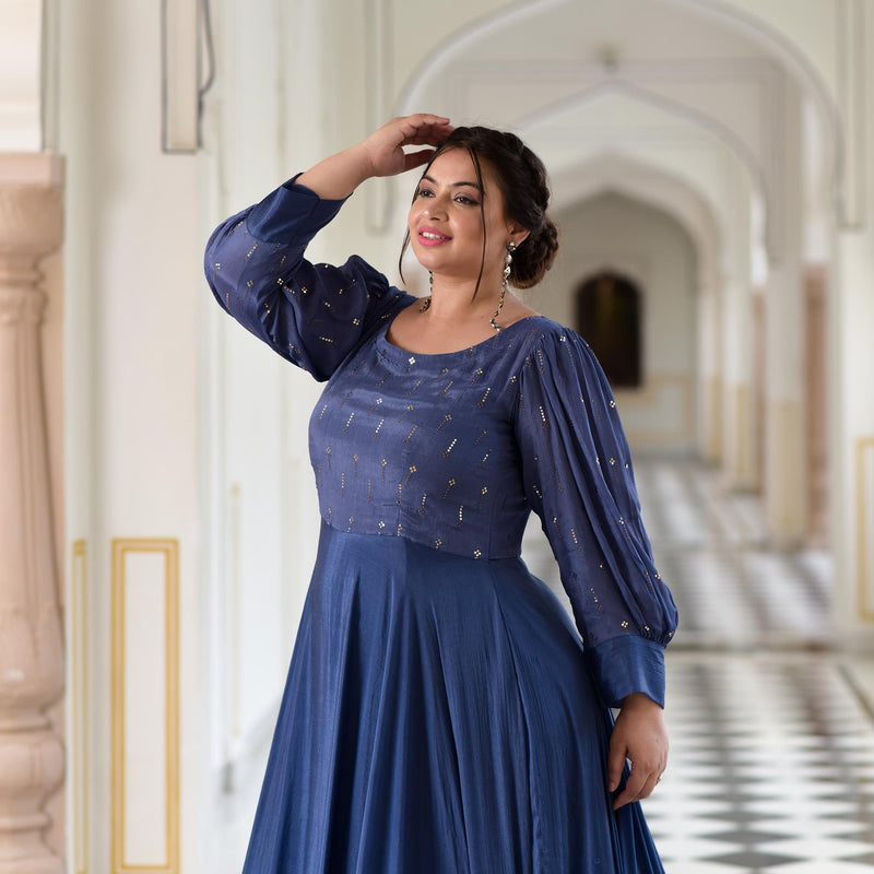 Chambray Blue Chinon Cocktail Dress