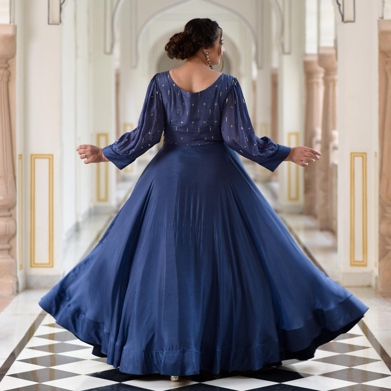 Chambray Blue Chinon Cocktail Dress
