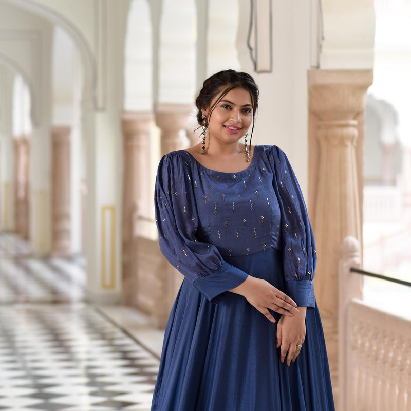 Chambray Blue Chinon Cocktail Dress