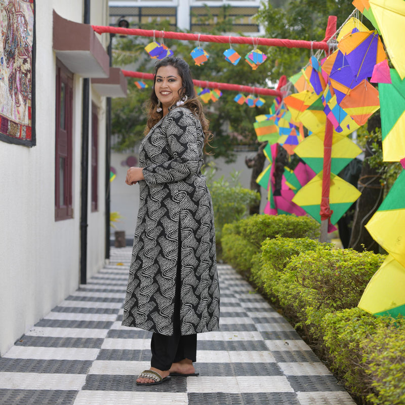 Woollen Charcoal Wave Princess Line Kurta