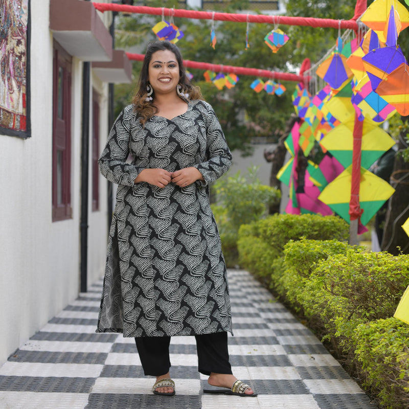 Woollen Charcoal Wave Princess Line Kurta