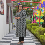 Woollen Charcoal Wave Princess Line Kurta