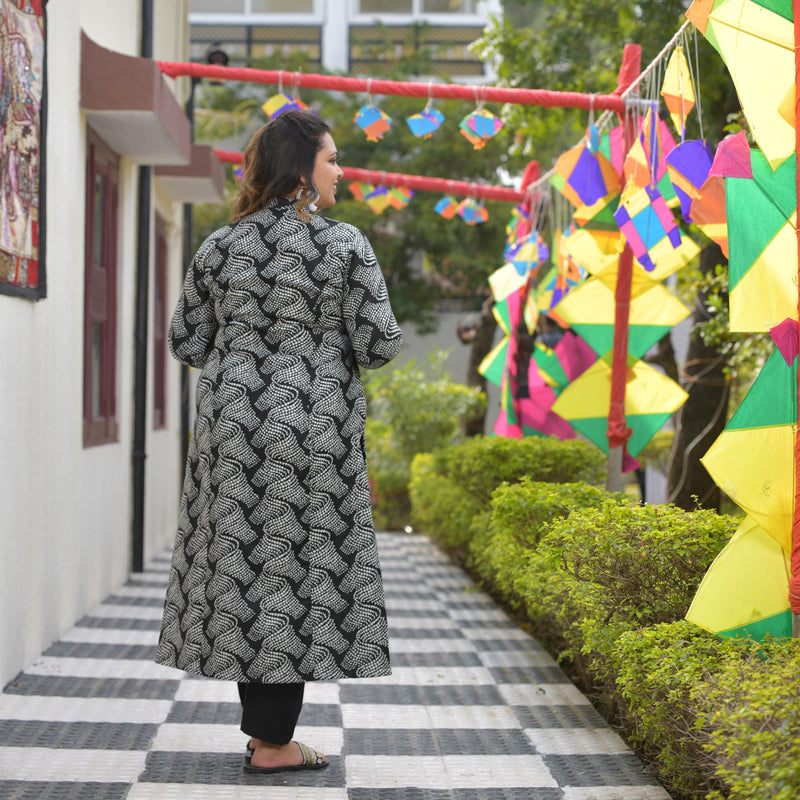 Woollen Charcoal Wave Princess Line Kurta