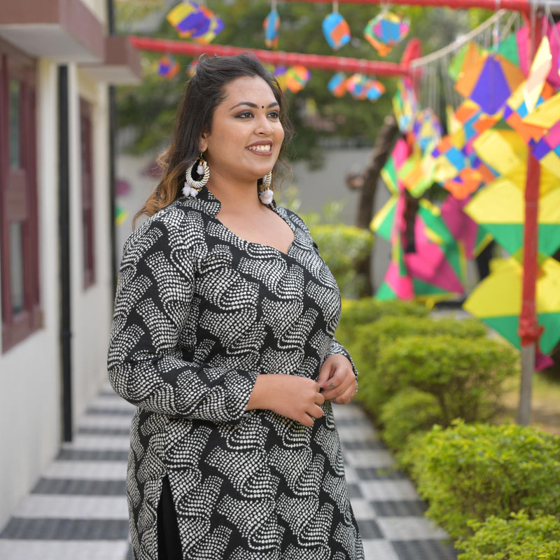 Woollen Charcoal Wave Princess Line Kurta