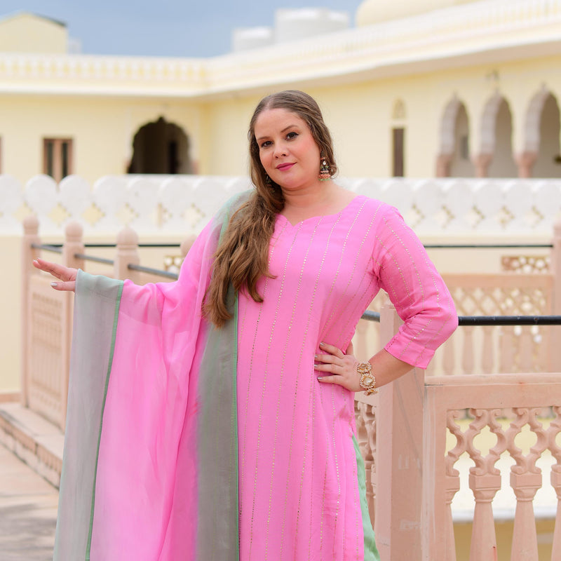 Lavender Rose Chinon Kurta