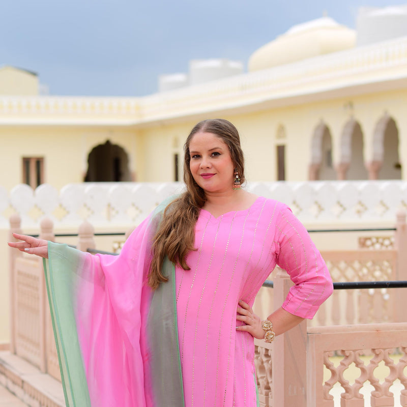 Lavender Rose Chinon Kurta