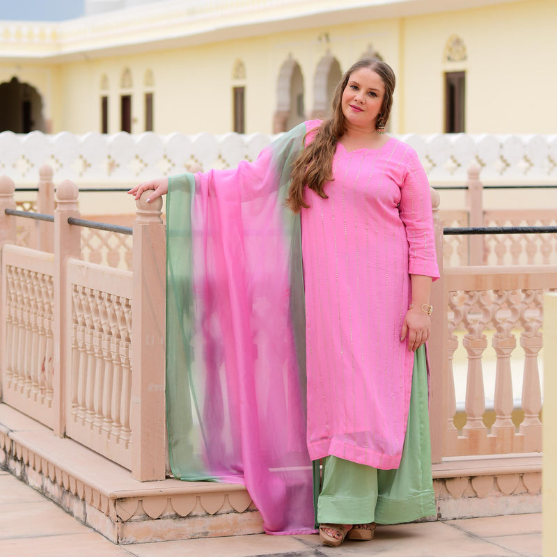 Lavender Rose Chinon Kurta