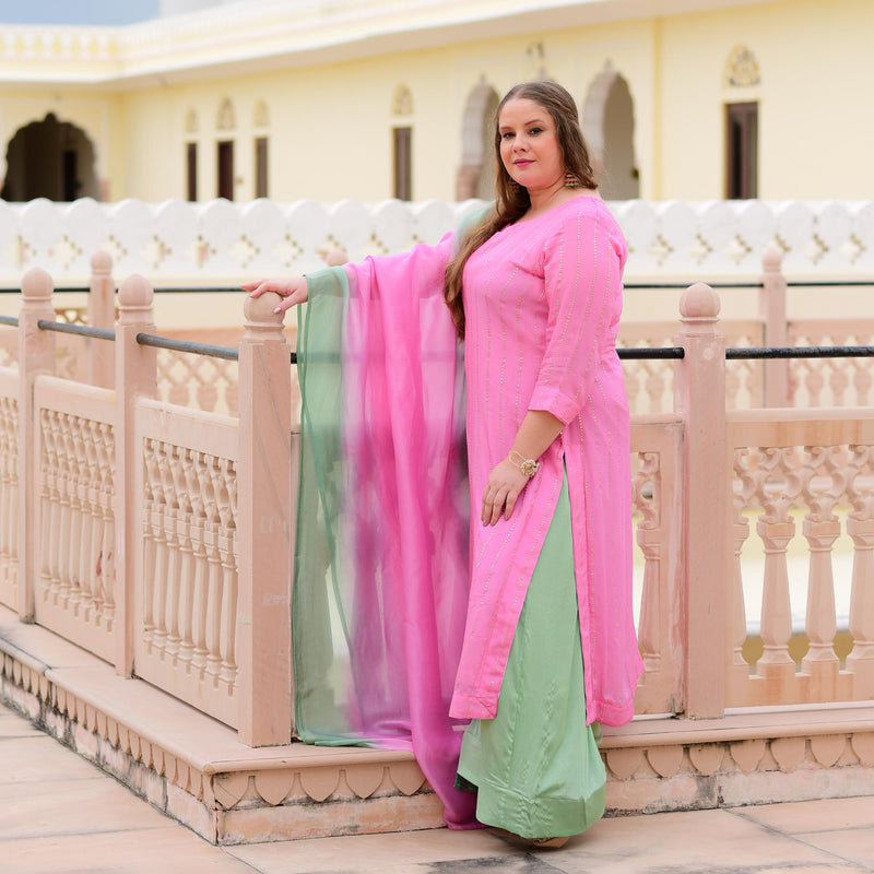 Lavender Rose Chinon Kurta