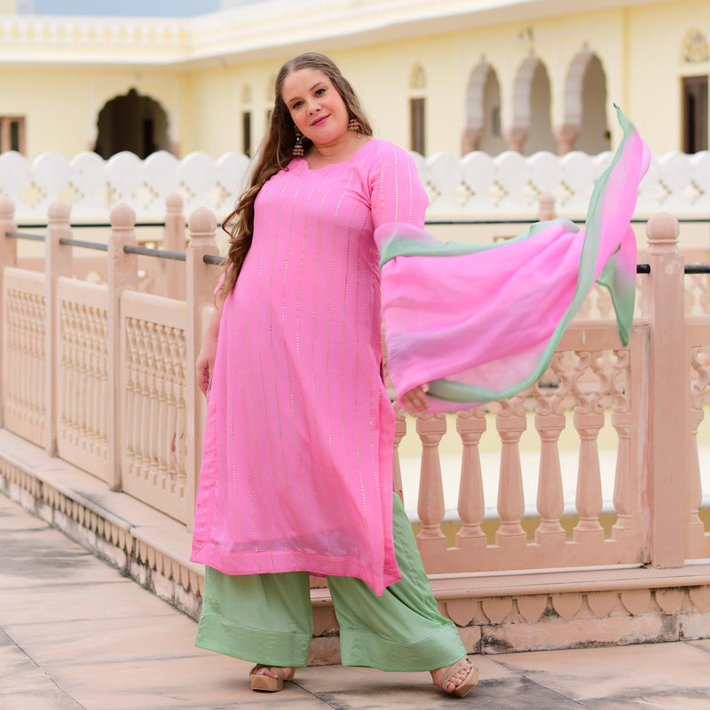 Lavender Rose Chinon Kurta