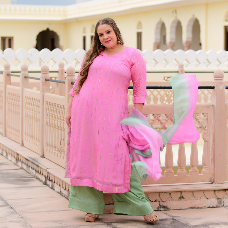 Lavender Rose Chinon Kurta