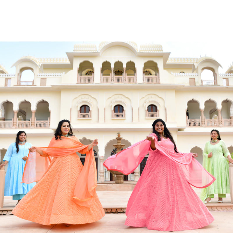 Day Sky Blue Chikan Anarkali