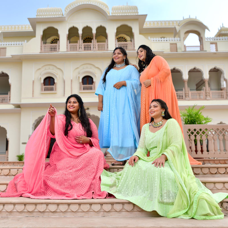 Day Sky Blue Chikan Anarkali