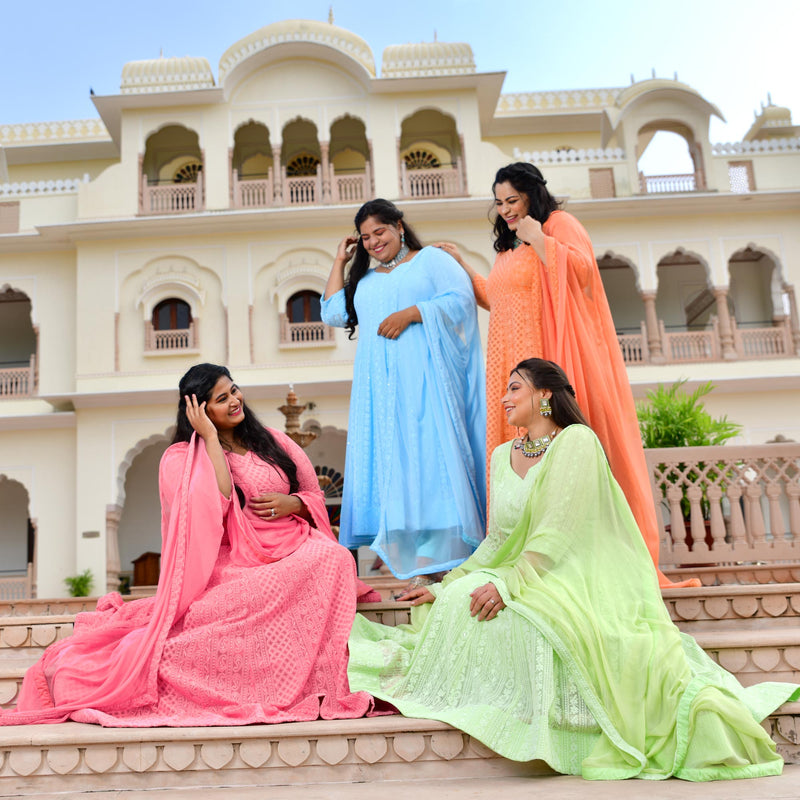Day Sky Blue Chikan Anarkali