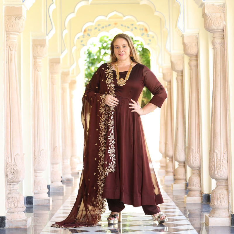 Cocoa Brown Dual Tone Georgette Anarkali Set