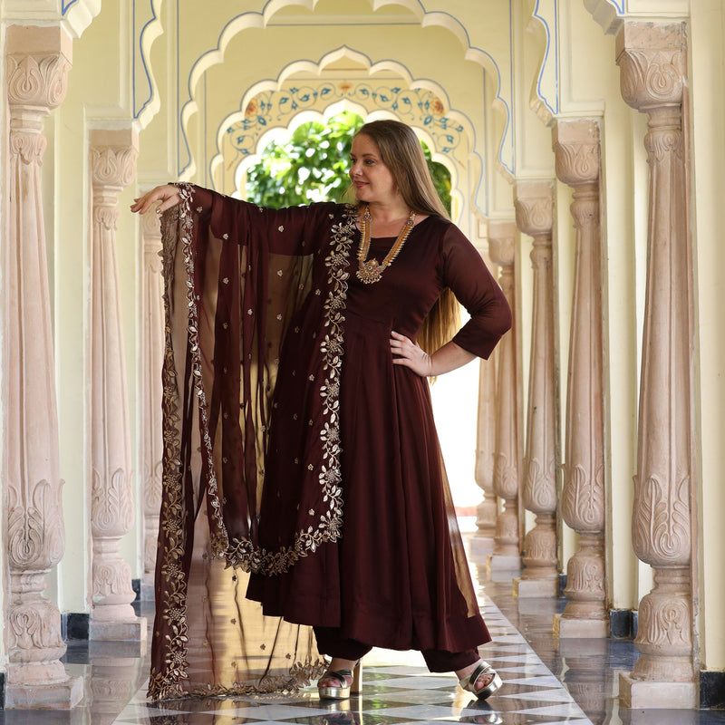 Cocoa Brown Dual Tone Georgette Anarkali Set