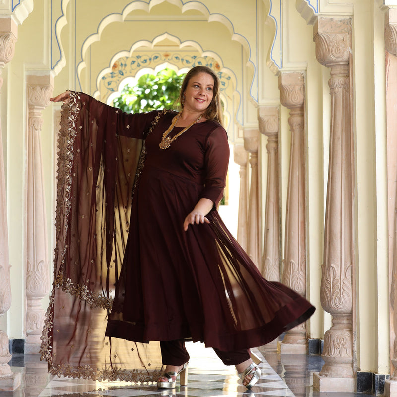 Cocoa Brown Dual Tone Georgette Anarkali Set