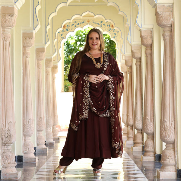 Cocoa Brown Dual Tone Georgette Anarkali Set